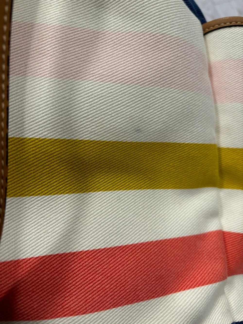 Coach Hadley Multicolor Striped Canvas Tote with Tan Trim
